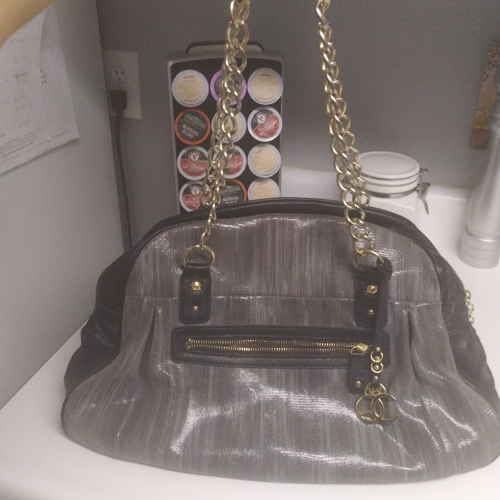 Genuine leather Queen Latifa grey handbag